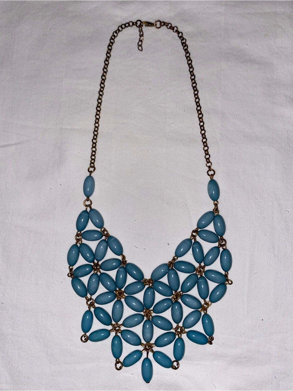 Teal Blue Beaded Statement Necklace - Unbranded